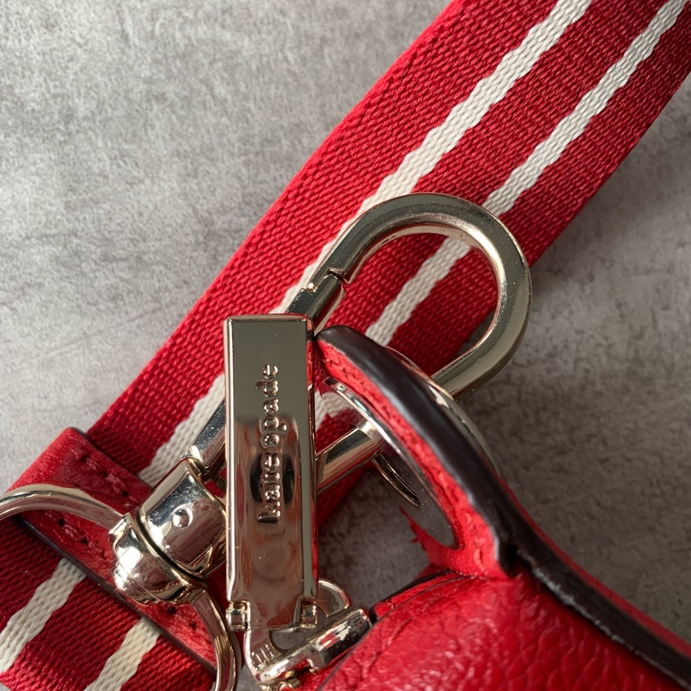 Kate Spade Red Crossbody Bag with Striped Strap~ Like New!! “Rosie” - Picture 6 of 6